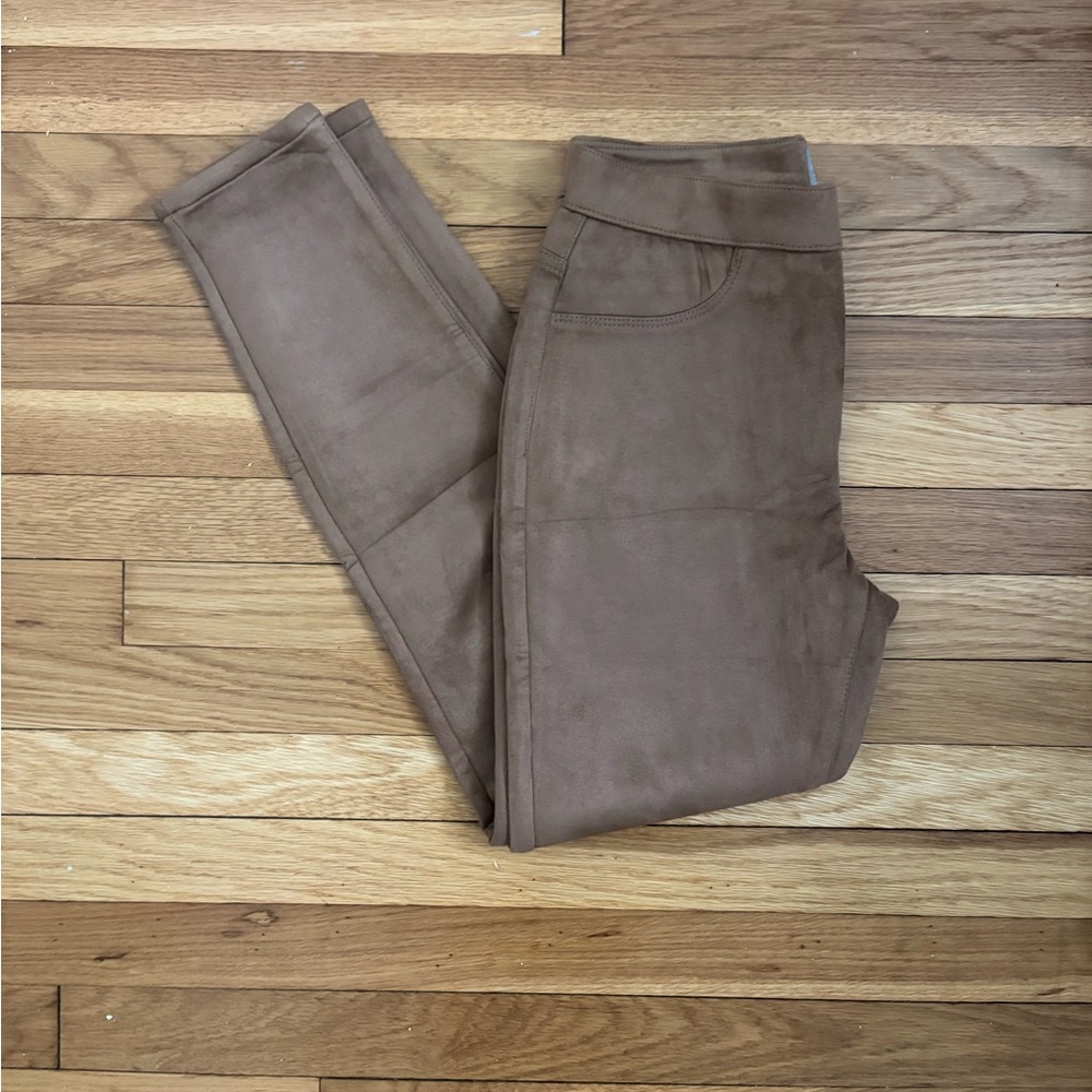 Berkley Jensen Women’s High-Waist Pull-Up Faux Suede Leggings Size S Tan